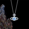 925 Silver Super Flash Full Diamond Saturn Necklace Women's Versatile Luxury Planet Collarbone Chain-0-1