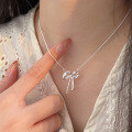wholesale S925 Sterling Silver Popular Bow Necklace for Women, Korean Dongdaemun Style, Minimalist and Luxurious, Unique Collarbone Chain-0-0