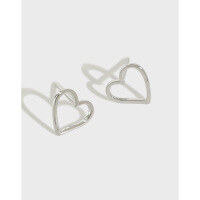 wholesale S925 Sterling Silver HED239 Korean Style Fashion Versatile Sweet and Cool Minimalist Hollow-Out Heart-shaped Earrings-Platinum [with sterling silver ear plugs] &gt; 925 silver