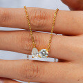14K Gold Plated 925 Sterling Silver Moissanite Round Pendant Necklace-0-0