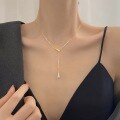 wholesale 925 Silver Geometric Triangle Necklace with Tassel for Women, Ins Advanced Sense, Luxury Small and Exquisite Collarbone Chain-0-2