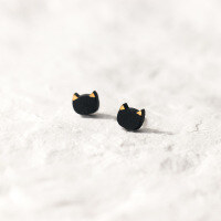 wholesale S925 Sterling Silver Small and Minimalist Black Ceramic Personality Ear Studs for Women, Fashionable Japanese Trendy Ear Accessories M01504-S925 silver pair of cats 925 silver