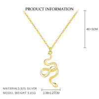 wholesale S925 Sterling Silver Women's Snake Pendant Necklace, French Style Chic Collarbone Chain-A4021-Gold 925 Silver