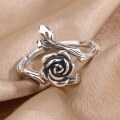 wholesale 925 Silver Korean Retro Vintage Rose Flower Ring Minimalist Design Ins Band-0-0