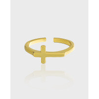 wholesale S925 Sterling Silver 2088 Korean Version Ins Minimalist Versatile Cross Smooth Surface Open-Ended Thin Ring for Women-18K Gold [No. 13/Adjustable] Opening adjustable