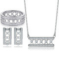 wholesale 925 Sterling Silver European and American Hollow Wide Band Women's Ring, Semi-Circle Zircon Stud Earrings, and Small Necklace 3-Piece Jewelry Set-0-0