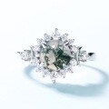 wholesale S925 Sterling Silver European and American New Fashion Popular Moss Ring for Women, Inlaid with Moss Agate, Wholesale from Manufacturers-0-3
