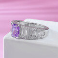 wholesale Metal Material: 925 Sterling Silver, High Carbon Diamond, Lavender Purple 5*7 Radiant Cut Euro-American Ring-0-1