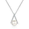 wholesale 925 Sterling Silver Natural Freshwater Pearl Pendant with V-Cut Moissanite Necklace for Women, Minimalist and Elegant, Live Streaming Hit-0-4