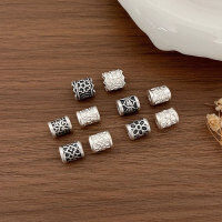 wholesale 3D Hard Silver Vintage Style Patterned Round Tube Accessories DIY Bracelet Matching Beads for Men's Bracelet Trendy-D-Silver