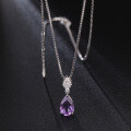 wholesale S925 silver French romantic new design jewelry amethyst gemstone pendant with natural moonstone necklace-0-1