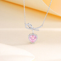 wholesale S925 Sterling Silver Bow Heart Necklace for Women, Small Niche Design, Luxury Gift for Girlfriend, Collarbone Chain Jewelry-TL012139-Rose Gold 925 Silver