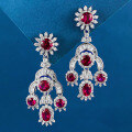 wholesale S925 sterling silver full setting with red zirconia round diamond, French earrings in a vintage palace style-0-0