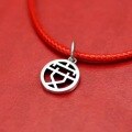 wholesale 990 Sterling Silver Retro "Fu" Character Peace and Auspiciousness Pendant, Pure Silver National Trend Style Red Rope Bracelet Accessory-0-8