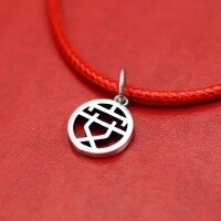 wholesale 990 Sterling Silver Retro "Fu" Character Peace and Auspiciousness Pendant, Pure Silver National Trend Style Red Rope Bracelet Accessory-Andanzhui