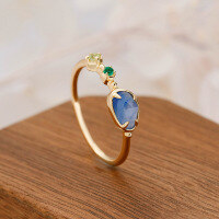 wholesale S925 Silver Plated 14k Gold Crystal Stone Japanese-style Spring Ring for Women, Small and Niche, High-end Jewelry-Natural stones vary in depth, so be careful when purchasing.  No. 6