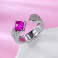 wholesale 925 Silver ZHUO Zhifan New 6*6 Rubellite Pink Sapphire Open Adjustable Ring for Women,-0-0
