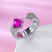 wholesale 925 Silver ZHUO Zhifan New 6*6 Rubellite Pink Sapphire Open Adjustable Ring for Women,-K064 Opening adjustable