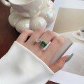 wholesale S925 Sterling Silver Emerald Zircon Ring with High Carbon Diamond, British Retro Inspired Light Luxury Design Gemstone Ring-0-2