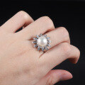 wholesale S925 sterling silver new design sunflower natural freshwater pearl ring with luxurious and elegant vibe-0-5
