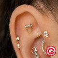 wholesale S925 Sterling Silver Metal Tassel Chain with Crystal Accent Heart Flat Threaded Ear Cartilage Stud-0-3