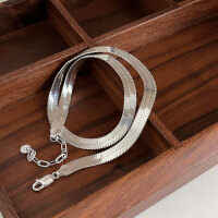 wholesale S925 Sterling Silver Extra Wide Flat Blade Pendant Necklace for Women, Minimalist Heavy Duty Hip Hop Snake Chain Collarbone Plain Chain-Sterling silver