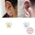 wholesale 925 Sterling Silver Single Butterfly Stud Earring with Diamond Piercing Cartilage, Trendy INS Style-0-2