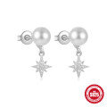 wholesale S925 Sterling Silver Star Moon Pearl Moonstone Diamond Inlaid Stud Earrings,-0-10