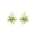 wholesale S925 Silver Green Floral Stud Earrings for Women, Unique Design, Fade-Resistant, Cross-Border Bestseller, Ready Stock for Wholesale, Inlaid-0-5