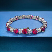 wholesale 925 Silver New Zhuozhifan Jewelry 7*7 Pigeon Blood Red Diamond Bracelet, Daily Classic Fashion Live Streaming Bestseller-B067 Ruby Bracelet 16cm