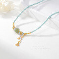 wholesale Vintage Natural Pearl Turquoise Hetian Jade Gourd Necklace for Women, Spring Summer Collarbone Chain, Light Luxury National Trend Style Necklace-0-1