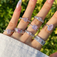 wholesale S925 Sterling Silver Cross-Border Women's Ring, Small and Niche, Light Luxury, Pink Diamond, High-End Frosted Cut, 8A High Carbon Zirconia Silver Ring-DY120571-SW-BF>8