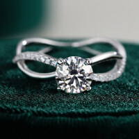 S925 Sterling Silver Moissanite Ring, Hollow Four-Prong Crown Design-1CT Moissanite  HK Code 15