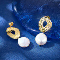 wholesale S925 Sterling Silver Baroque Pearl Earrings with Crinkle Texture, Luxurious and Elegant High-End Earrings-0-2