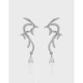 wholesale S925 Sterling Silver Minimalist Versatile Swallow-Inlaid Zircon Textured Earrings for Women-0-0