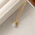wholesale S925 silver, fresh and sweet, ins butterfly bow, domestic Swarovski pearl necklace Y01983-0-2