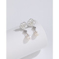 wholesale 925 Sterling Silver Pearl Earrings, Luxe Sophisticated Camellia Floral Studs, Unique Elegant Long Drop Dangle Earrings-0-0