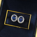 wholesale Metal: 925 Silver Royal Blue 6*8mm Oval Egg-shaped Stud Earrings, Daily Fashion Style, Popular on Xiaohongshu-0-3