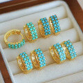wholesale S925 Sterling Silver Natural Turquoise Hoop Earrings, European and American Fashion Classic Versatile Minimalist Ins Style Ear Accessories-0-1