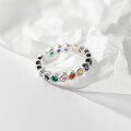 wholesale S925 Sterling Silver Colorful Diamond Open Adjustable Ring, Ins-style Sweet and Exquisite Design Sense Hand Jewelry R00836-0-3