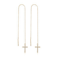wholesale S925 Sterling Silver Cross Ear Thread with European and American Micro-Set Zirconia Long Drop Earrings, Fashionable and Sparkly Cross-Border Earring Wholesale-Gold 925 silver