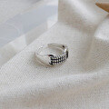 wholesale S925 Sterling Silver AR2027 Korean-style Minimalist Vintage Twist Surface Women's Ring Adjustable Open Ring-0-1