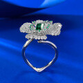 wholesale 925 Silver Four-Leaf Clover Petal 4*6mm Green Zircon Ring for Women, Elegant and Stylish Fashion Statement-0-3