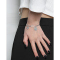 wholesale S925 Sterling Silver Korean Version Ins Small Brand Design Vintage Distressed Figurine Pendant Chain Textured Bracelet for Women-0-3