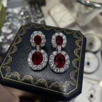 Gold-Plated 9x11 Oval Ruby French Palace-Style Earrings-Cultured ruby earrings 9*11 (5 carats)  S925 silver plated with gold