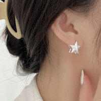wholesale S925 Sterling Silver Minimalist Three-Dimensional Star Ear Clasp for Women, Summer New Simple Versatile Elegant Ear Studs-Sterling silver