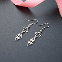 wholesale S925 Sterling Silver Heart Checkerboard Stud Earrings New Trendy High-end Niche Ear Cuffs Earrings for Women-925 Sterling Silver 925 Silver
