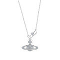 Sterling Silver Saturn Full Diamond Pendant Necklace, Trendy Ins Fashion Statement Gift-0-3