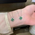 wholesale S925 Sterling Silver Natural Weitian Jade Four-Leaf Clover Necklace Small Cabochon Bright Green Light Luxury New Chinese Classic Collarbone Chain-0-4