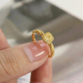 wholesale S925 Sterling Silver Small Cube Sugar Ring for Women, Small Niche Design, High-End Sense, Popular Style, Ultra-Sparkling Yellow Diamond Vine Twist Diamond Ring-0-1